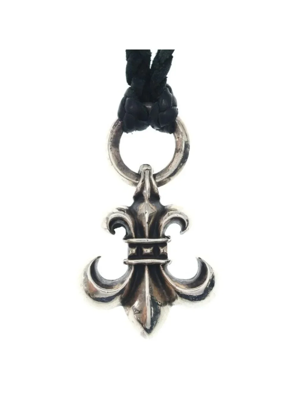 Chrome Hearts BS Fluer BC BS Flare Leather Blade Bolo Chip Necklace Black Silver